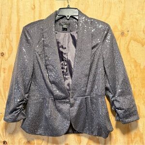 Robert Louis Gray Sequin Jacket Blazer M, Retro 3/4 Scrunch Sleeve, Party